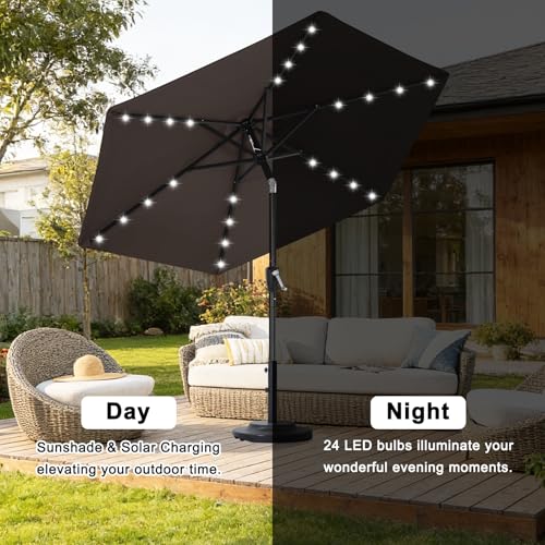 Image of ABCCANOPY Durable Solar Led Patio Umbrellas with 24LED Lights 7.5FT with 6 Sturdy Ribs (True Brown)