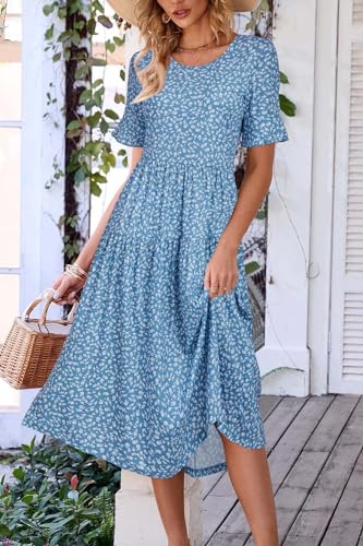 Image of STYLEWORD Womens Summer Casual Short Sleeve Flowy Midi Beach Dress