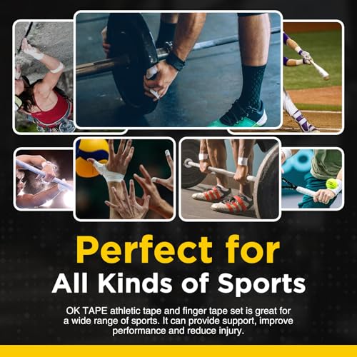 Image of OK TAPE Athletic Tape Finger Tape, Extra Strong Adhesive Sports Tape for Weightlifting, Climbing, Basketball, Volleyball, White 3 Rolls 1.5 inch x 15yds and 1 Roll 0.5in x 15yds