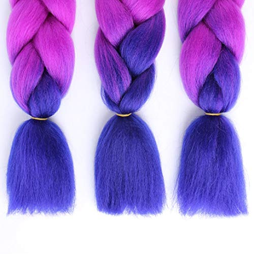 Rn Beauty Synthetic Jumbo Braids Hair Extensions Good Cheap Weave High Temperature Heat Resistant Fiber Ombre Braiding Hair For Afro Twist Crochet Hair 3 Bundles Lot 24 Inch 3 Tone Black/Purple/Blue #TOP5