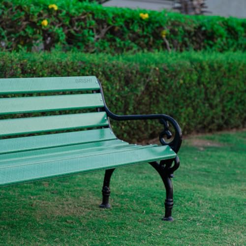 Image of BRISHI 3 Seater Cast Iron FRP Garden Bench for Indoor & Outdoor Park /Patio /Living Room /Terrace /Balcony (Green + Black)