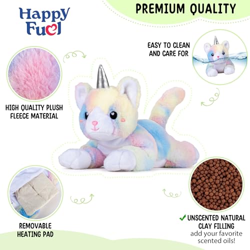 Image of Happy Fuel Kittycorn Cat Stuffed Microwavable Animal - 1.5 lb Unscented Weighted Heating Pad Catticorn Plush, Soft Rainbow Unicorn Cat for Warmth & Comfort, for Women Girls Adults & Kids