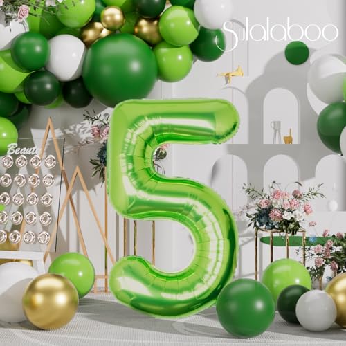Image of 40 Inch Green Number 5 Balloon Lime Big Large Helium Number 0-9 | Giant Digital 5th Foil Mylar Party Balloon for Birthday Party Anniversary Graduation Decorations