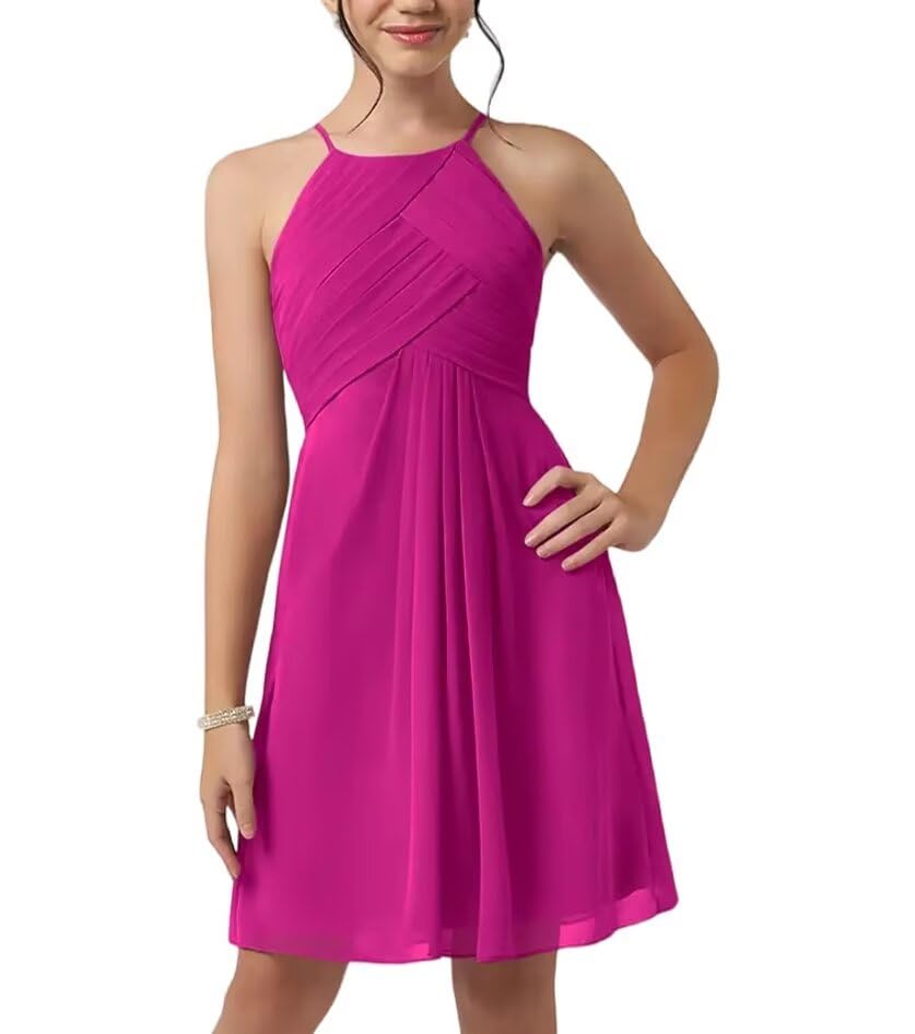 Girls's Sleeveless Bridesmaid Dresses for Junior Flower Girl Dress Sleeveless Fuchsia Jr Bridesmaid Dresses for Girl 7-16 Little Infant Junior Formal Gown
