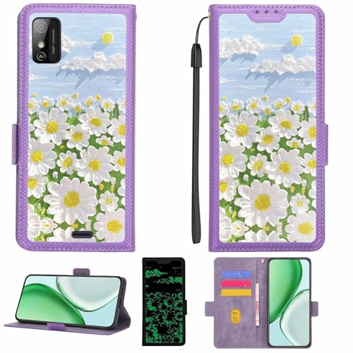 Kinetijy Case Compatible for Lava Z1s Phone Case Flip Cover [with Tempered Glass Screen Protector][RFID Blocking][Luminous Effect] LPT-CJ