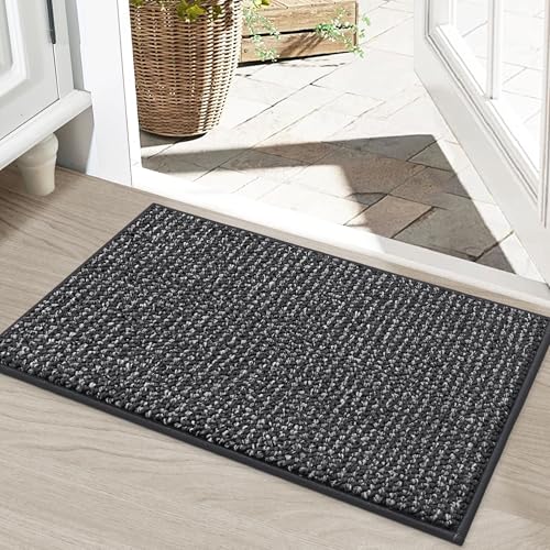 Image of BEQHAUSE Dirt Trapper Door Mat 20 inch x 32 inch, Non-Slip Washable Doormats Entrance Mat, Dirt Resistant and Absorbent Welcome Mat, Low Profile Floor Mats for Front Back Door and Entryway, Charcoal