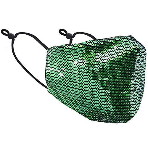 metaltree98 Women’s Lady’s Sequin Multi Color Fashion Bling Face Nose Mask With Adjustable Ear Loops Washable Reusable Breathable (Green)
