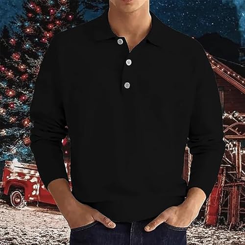 Men's Casual and Comfortable Solid Color Lapel Long Sleeve Polo Shirt, Cardigan Men2
