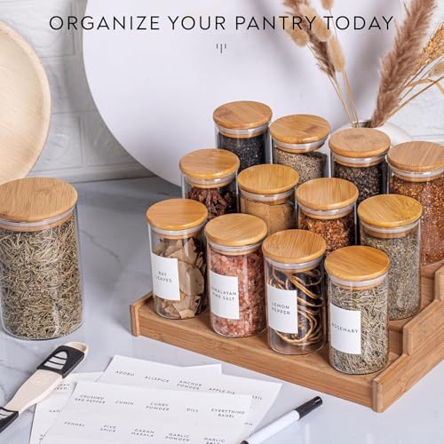 Image of VILON 9oz(270Ml) 12Pack Spice Jars With Minimalist Spice Labels, Round Jars With Bamboo Lids, Premium Labels, Storage Container Canisters,Transparent