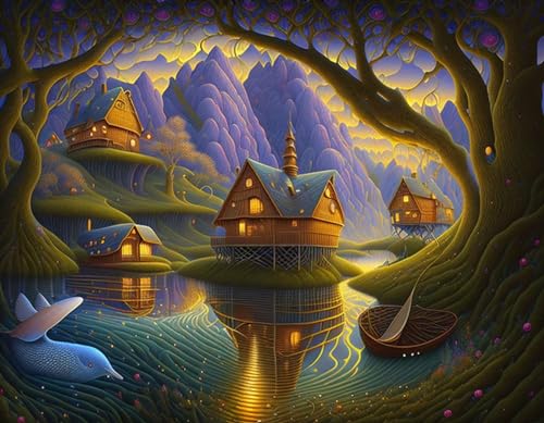 Affiche sur toile cottage sur l'eau SERENDIPITP grand format 58x90 cm