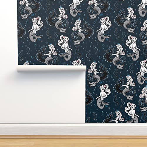 Spoonflower Peel and Stick Removable Wallpaper, Mermaid Mermaids Retro Mermaid Vintage Mermaid Seahorse Mermaid Print, Self-Adhesive Wallpaper 24in x 108in Roll Spoonflower Peel and Stick Removable Wallpaper, Mermaid Mermaids Retro Mermaid Vintage Mermaid Seahorse Mermaid Print, Self-Adhesive Wallpaper 24in x 108in Roll