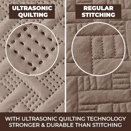 Image of Story@Home Reversible Quilted Bedsheet | 400 TC Ultrasonic Bedspread AC Blanket | Comforter for Double Bed Quilted Bedcover for Double Bed with 2 Pillow Cases 250x225 CM - Sand & Cocoa
