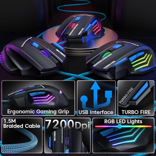 Image of Sounce Apex Wired Gaming Mouse with 7200 DPI Precision Optical Sensor, 7 Programmable Buttons, RGB LED Modes, Braided Cable and Ergonomic Comfortable Design for PC Laptop Desktop Gamer Use (Black)