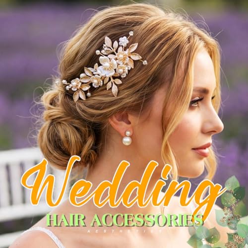 Pinza para cabello con flores y perlas dorada miniatura 5
