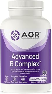 AOR - Advanced B Complex 499mg, 90 Capsules - Full-Spectrum B Complex Vitamin Supplement for Mood Support, Heart Health and Brain Health Supplement for Adults - Vitamin B Complex Capsules