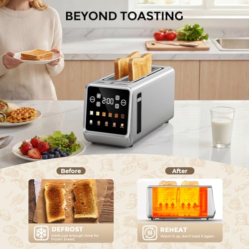 Image of 4-Slice Smart Toaster, Digital Touchscreen with Memory, 1.5 inch Extra-Wide Long Slots for Bagels & Artisan Bread, 1400W Rapid Heating, Stainless Steel, Defrost /Reheat /Single-Slice Modes