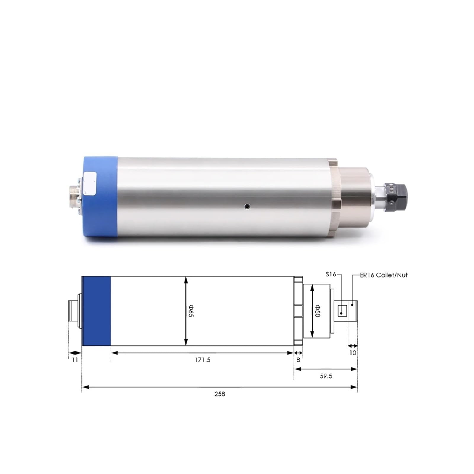 KACOME Air-Cooled Spindle Motor 1.5k ER16 D=65mm 110v/220v Air-Cooled for Woodworking 65x258mm 4 Bearings(110V)
