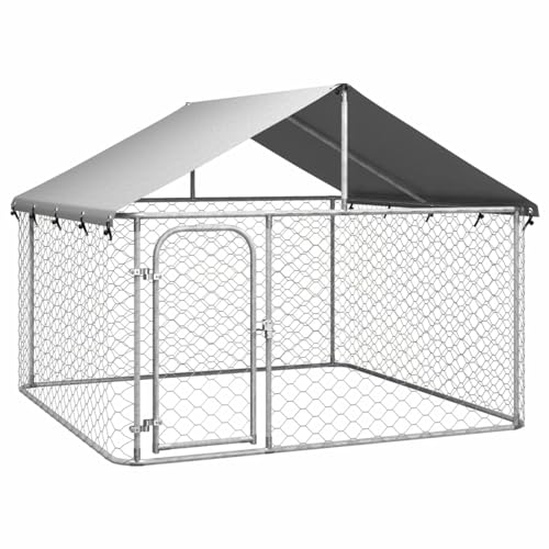 Gecheer Chenil Extérieur avec Toit Niche Polyvalente pour Chiens Cage d'extérieur pour Chenil en Acier Galvanisé 200x200x150 cm