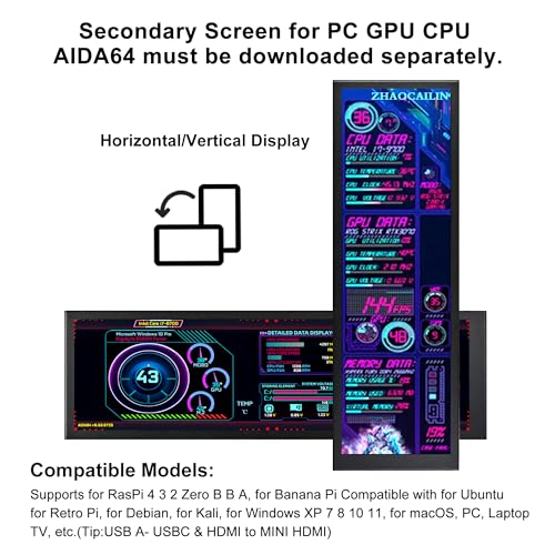 Image of 8.8 Inch FHD Computer Secondary Screen IPS 1920x480 LCD Display Monitor with Casing for Windows macOS Aida64 CPU GPU Temp Monitor