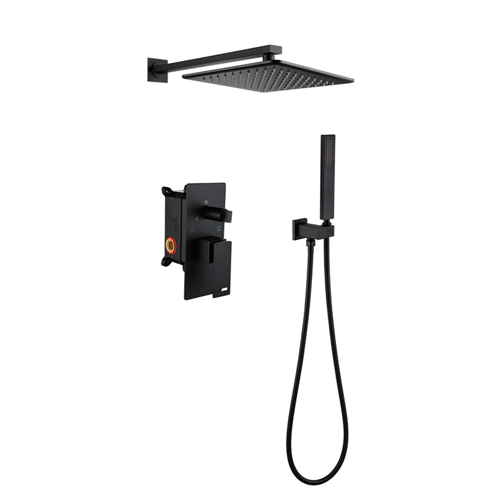 NGDFGR 2 Functions Rainfall Shower With Rain Shower And Handheld Shower, Concealed Wall Mounted Brass Bathroom Shower Combo Set,Rome,Black