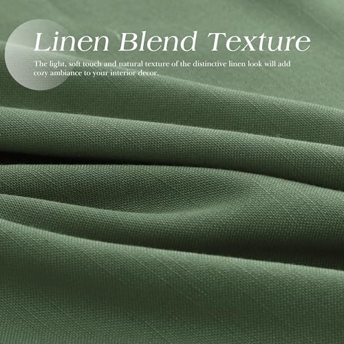 Image of Extra Long Olive Green Linen Curtains 102 Inches Length for Living Room 2 Panels Set Grommet Top Sunlight Filtering Semi Sheer Curtain Linen Blend Soft Drapery for Dining Room Windows 52x102
