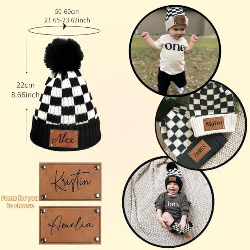 Personalized Name Baby Beanie Hat,Custom Checkered Newborn Baby Toddler Winter Snow Cap2