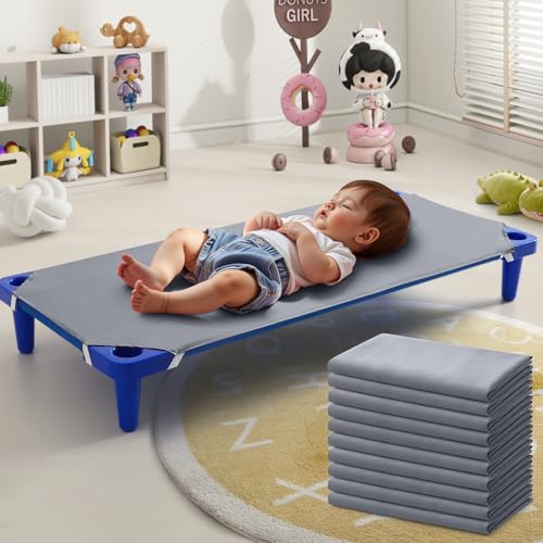 Image of Horbaunal 10 Pack Grey Cot Sheets for Daycare, 23 inch x 51 inch | Daycare Cot Sheets, Microfiber Fitted Cot Cover, for Preschool Kids Nap Time, Daycare Essentials