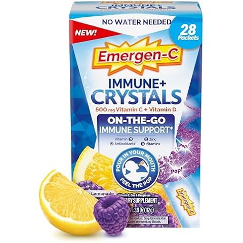 Emergen-C Immune Plus Crystals, On-The-Go Immune Support Supplement with Vitamin C, Vitamin D, B Vitamins, Zinc and Manganese, Berry Lemonade - 28 Stick Packs Cover