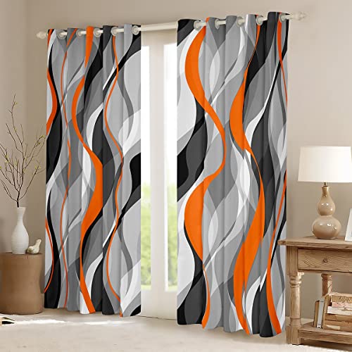 Loussiesd Orange Grey Black Stripes Curtains for Bedroom Living Room Kids Geometric Blackout CurtainsDreapes Modern Striped Art Abstract Art Window Treatments W52*L63 - Image 2