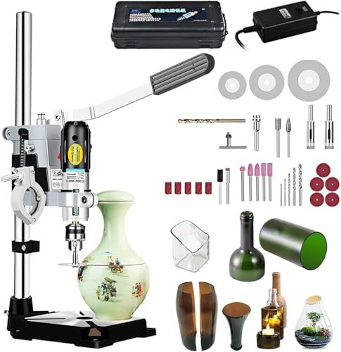 ガラス瓶切断機 電動 多機能ボトル切断機 DIY植木鉢 ガラス工芸品 びん機 電気ボトルカッター 機 曲線面を可能 花瓶 燭台 ワイン 穴あけ サンディング 研磨 セラミックス 瓶工具 本体+ステー+付属品