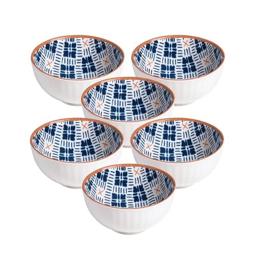 Image of Lellow Ceramic Bowl Set of 6 | Microwave Safe | Dishwasher Safe | Lead-Free Food Grade Glazed Bowls | Ideal for Soup, Salad, Dessert Serving- Checkered Pattern