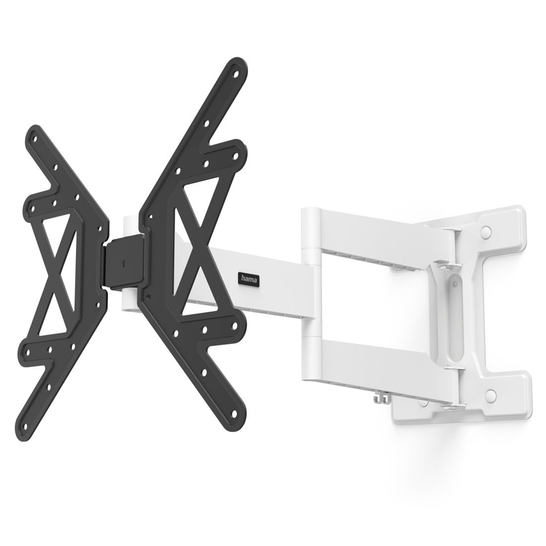 Hama TV Wandhalterung schwenkbar, neigbar, Langer Arm (TV Wandhalterung 32-65 Zoll, VESA 100x100 bis VESA 400x400, bis 50kg, ausziehbare Halterung, mit Fischer-Dübeln) schwarz-weiß
