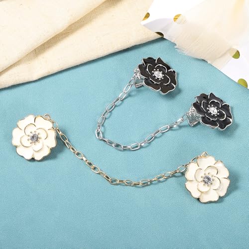 Image of uxcell Rose Sweater Clips Retro Cardigan Collar Clips with Chain Shirt Clips Shawl Clips Clothes Clip