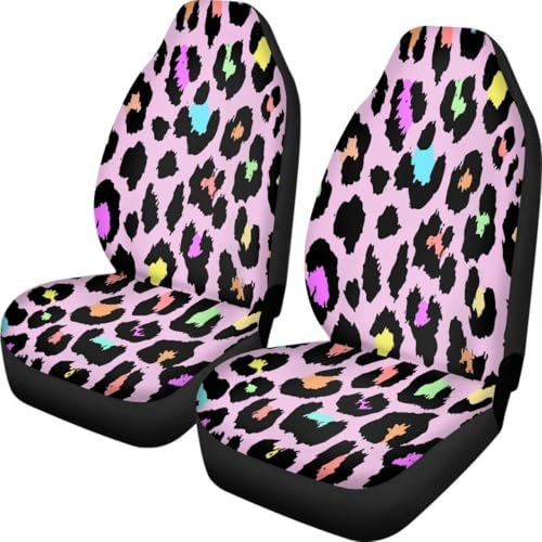 Pehede Car Seat Cover Pink Leopard Print Front for Cars, Easy to Install Cover Set, Accessories Auto Trucks Van SUV,2 Packs by Pehede - Used condition - US$21.63