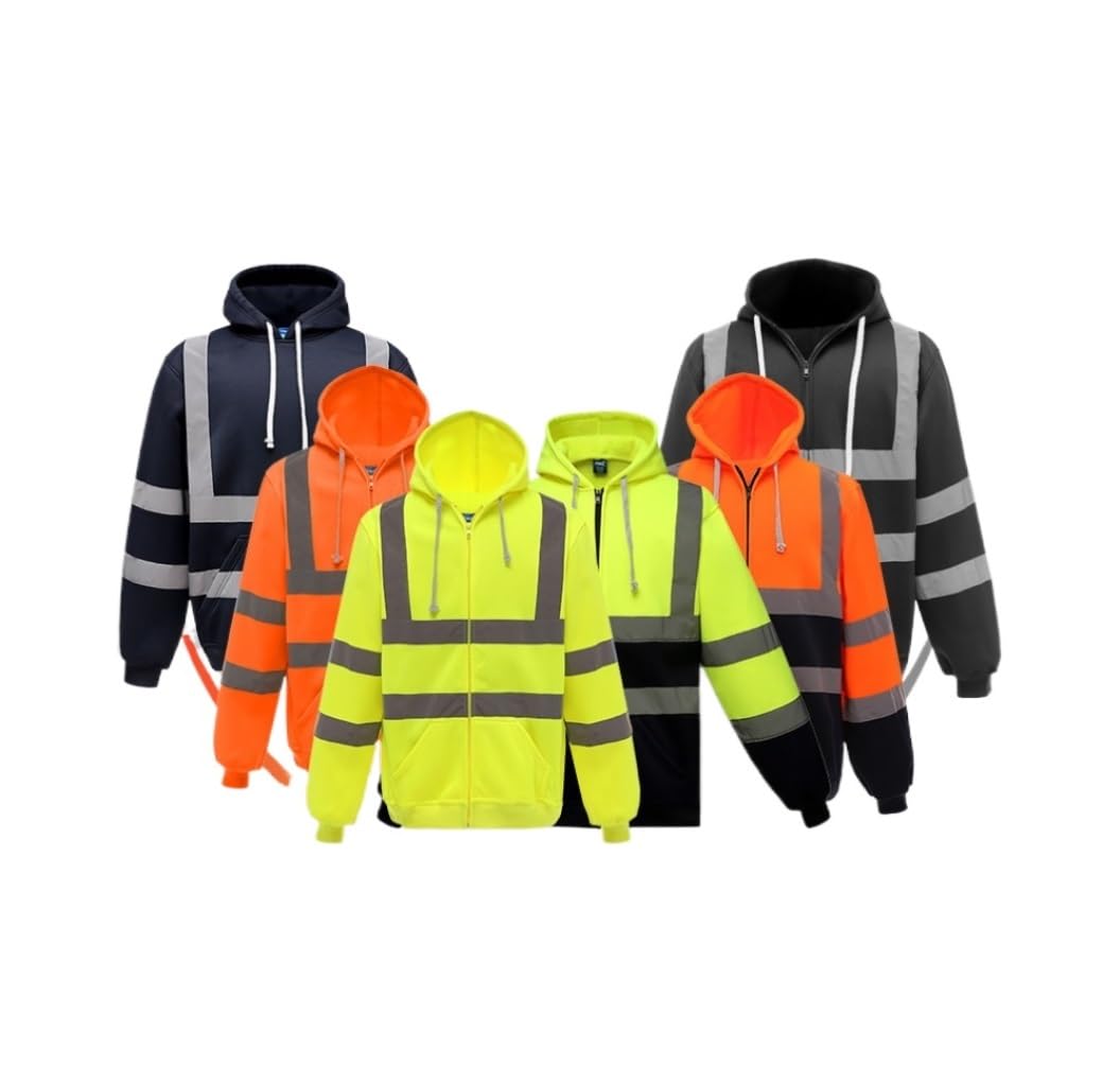 Warnweste， Herren-Sicherheitsjacke, Reflektierender Winter-Warmer Kapuzenpullover, Bauarbeiten Reflektierendem