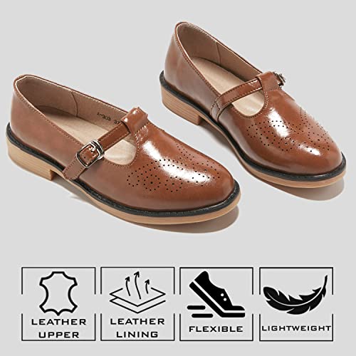 Truland A-303 Women'S Leather Mary Jane Oxfords Shoes - Slip On T-Strap Loafers Casual Closed Toe Dressy Flats Shoes thumb #2