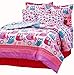 Nature HOOT OWLS & Flowers Girls Pink Teal Twin Size Comforter & Sheets Bed Set
