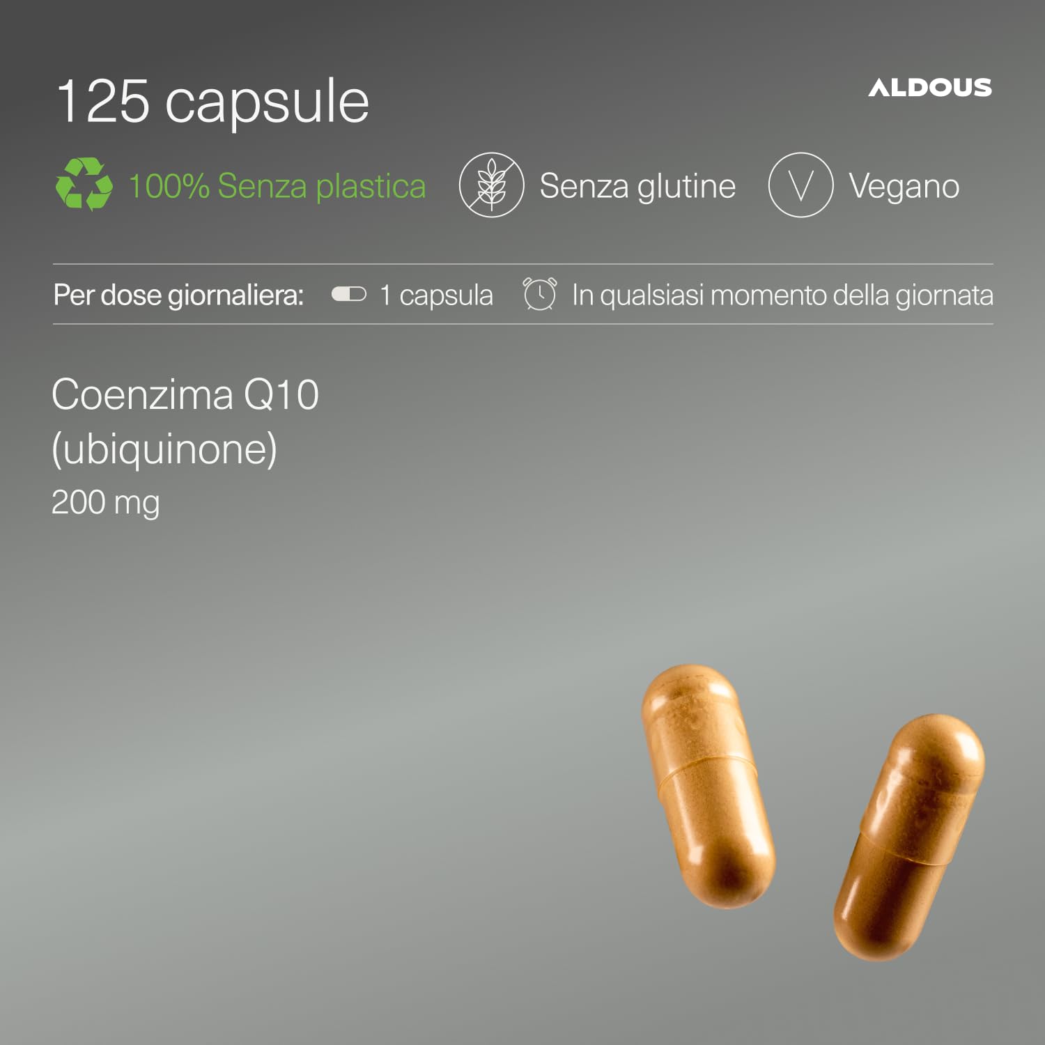 Coenzima Q10 200mg - per +4 mesi - Ubichinolo, Fermentazione naturale - Q10 integratore CoQ10 - Supporto per Energia, Benessere della pelle - Antiossidante, Sistema Immunitario - Vegan - Aldous