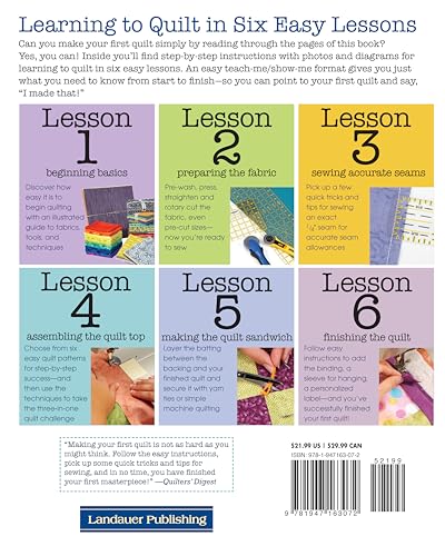 Image of First-Time Quiltmaking, Second Edition, Revised & Expanded: Learning to Quilt in Six Easy Lessons (Landauer) 7 Simple Projects and Easy-to-Follow, Clearly Illustrated Instructions for Beginners
