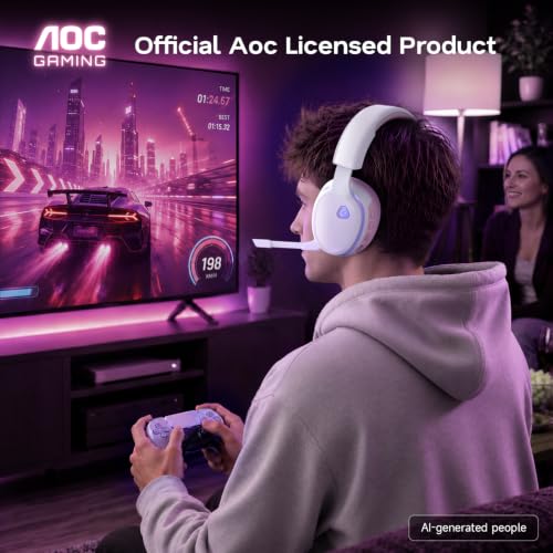 Image of AOC 2.4GHz Wireless Gaming Headset for PS5, PS4, PC, Switch, 45Hr, Pink | Bluetooth 6.0 Gaming Headphones with Noise Canceling Mic, 7.1 Virtual Surround, Great for Fortnite & Call of Duty /FPS Gamers