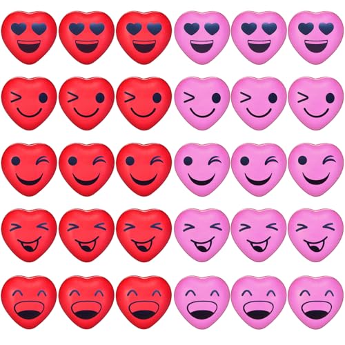 30PCS Valentine's Day Stress Balls,Mini 1.5" Stress Relief Smile Balls,Smile Funny Face Stress Ball for Valentine's Day,Gifts,Kids,Party Favors,Present Fillers,Classroom