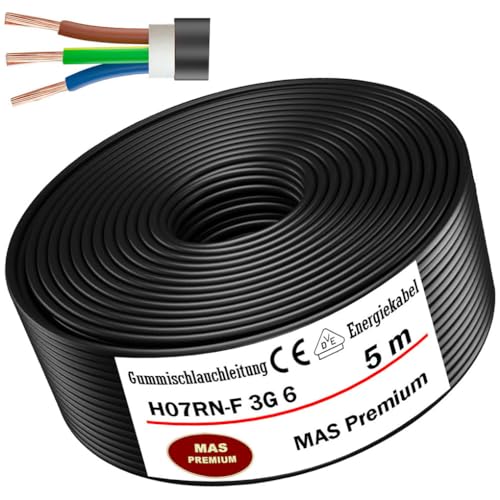 MAS Premium Câble d'alimentation en caoutchouc H07RN-F 3G6 mm² - Flexible avec conducteur de protection pour appareils lourds - De 5 à 50 m - 5 m