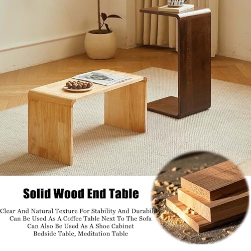 Mesa auxiliar en forma de C de madera maciza para sofá y salón 5