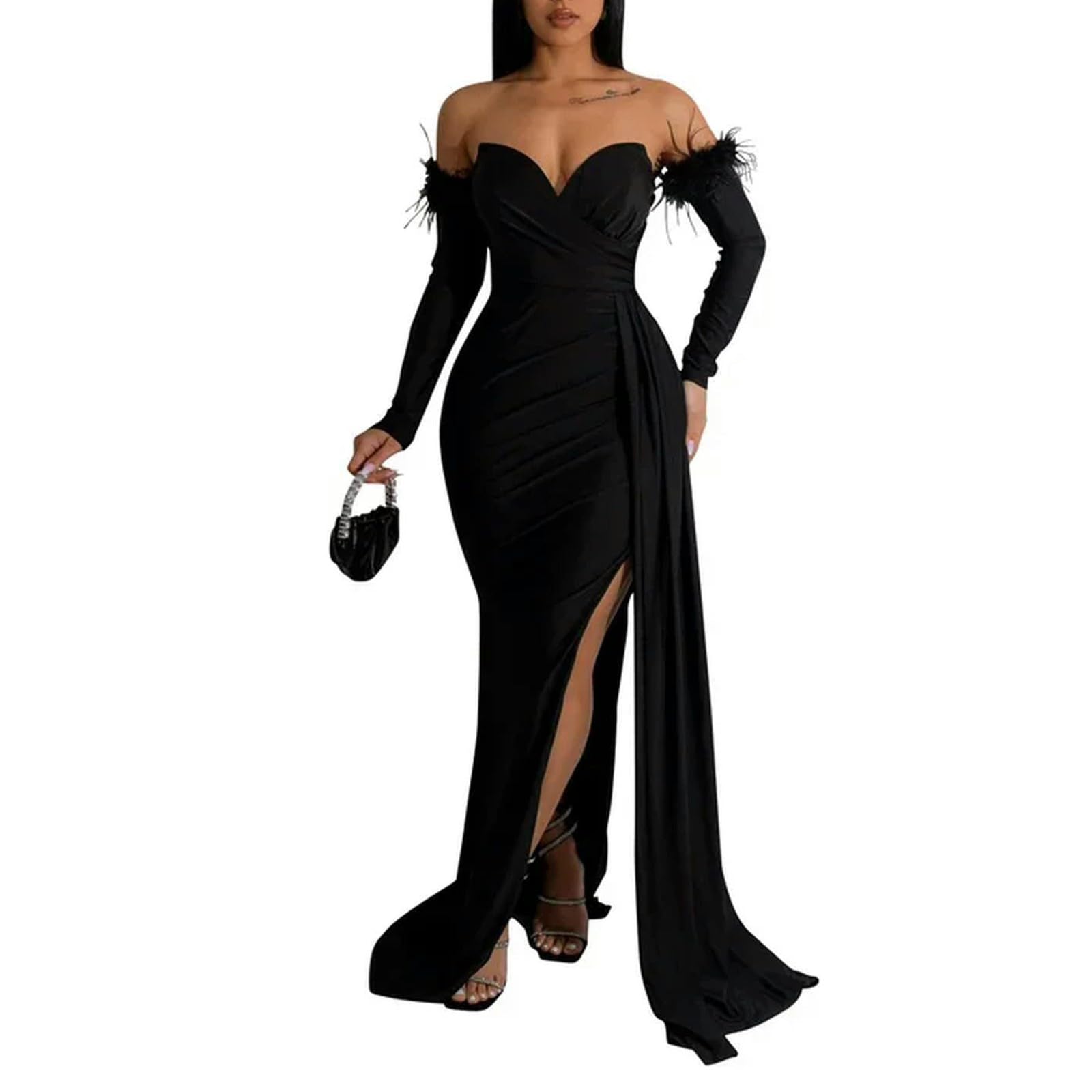 Trägerloses Abendkleid für Damen, elegantes Party-formales Meerjungfrau-Hochzeits-Dinner-Gastkleid mit Ärmelüberzug