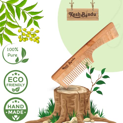 Image of Handmade Kacchi Broad Neem Wooden Comb For Women Detangling, Frizz Control & Shine, Suited For All Hair Types Kangi (Handle Comb)