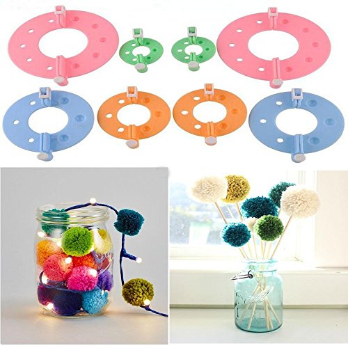 image for Yansanido Pack of 8(4 Sizes) Essential Pom-pom Maker for Fluff Ball We