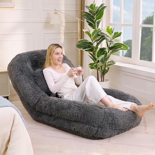 Lekvvied Sofá cama de 1 plazas con respaldo ajustable en cinco posiciones, sillón reclinable ajustable, apto para juegos, meditación, relajación (gris oscuro)