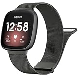 Metal Strap for Fitbit Versa 4, Sense 2, Versa 3, and Sense - Adjustable Stainless Steel With Double Magnetic Clasp Replacement for Women and Men (Black) - Image 2
