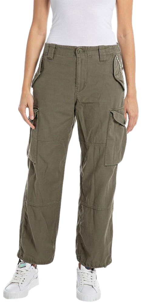 REPLAY Women's W8088 Cotton Twill Pants, Dark Olive 234, 26W