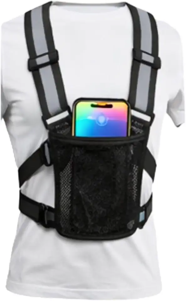 Colete Refletivo para Corrida e Ciclismo Noturno Alta Visibilidade Ajustável com Suporte Celular